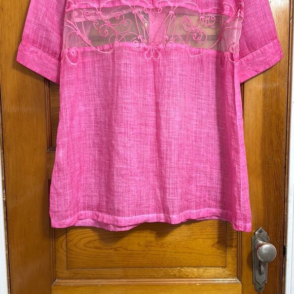 Pink Mandarin Collar Semi Sheer Button Down Cover Up Women’s Large - Picture 7 of 9